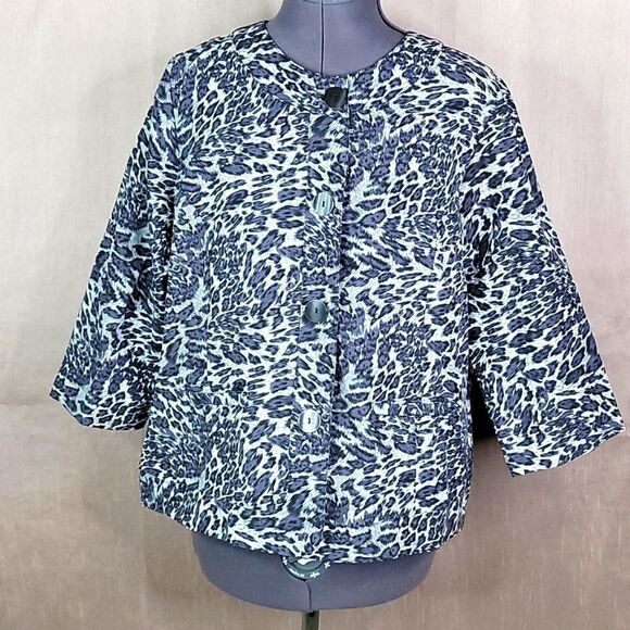 JOANNA‎ Gray Leopard Print Jacket Size Large - Picture 1 of 7